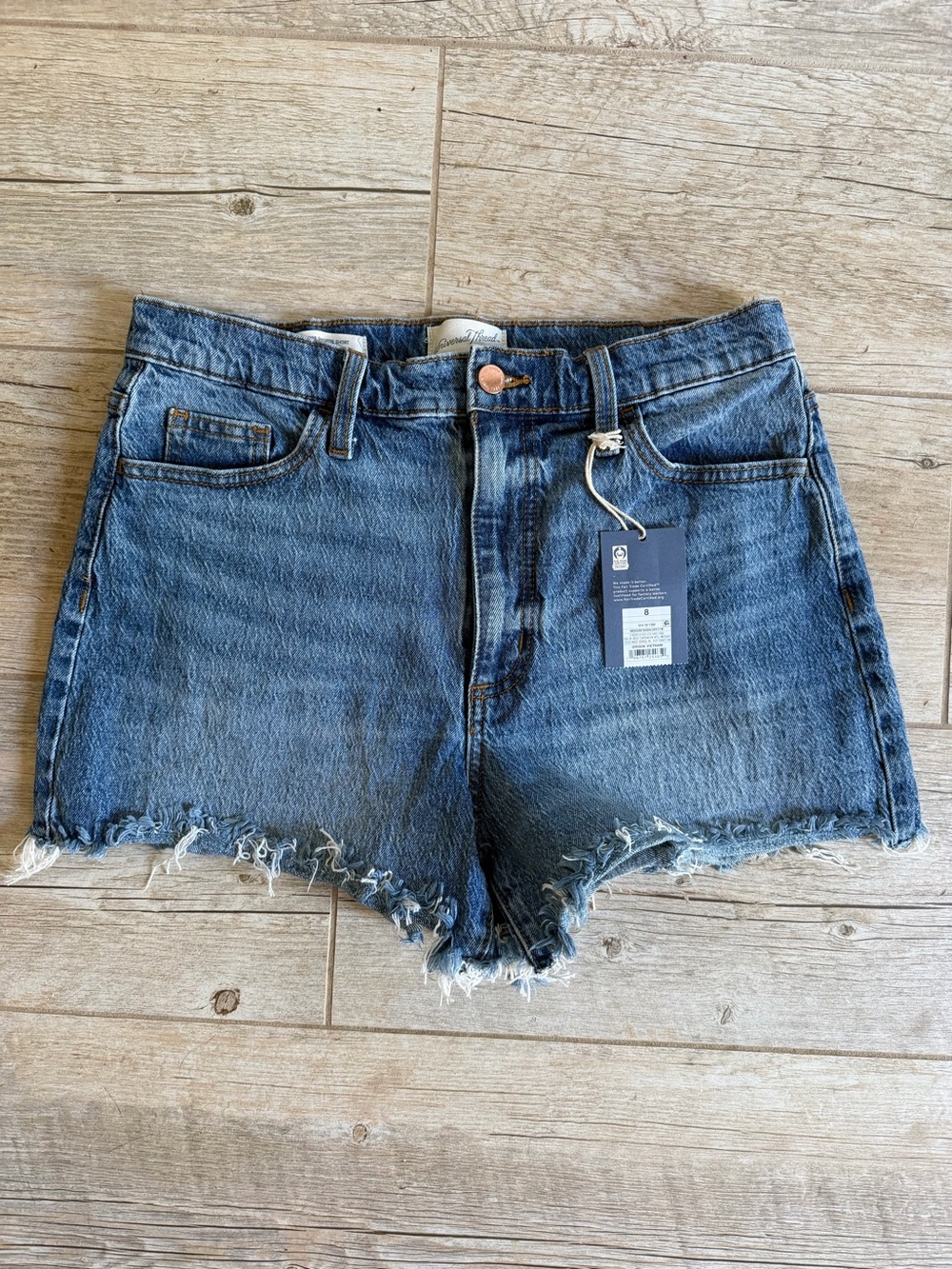 High-Rise Frayed Hem Denim Shorts - Blue